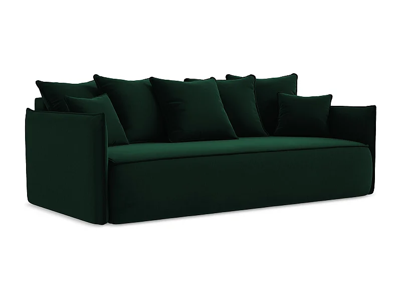 3-Sitzer Sofa mit Schlaffunktion - - Samt - Flaschengrün - HULA
