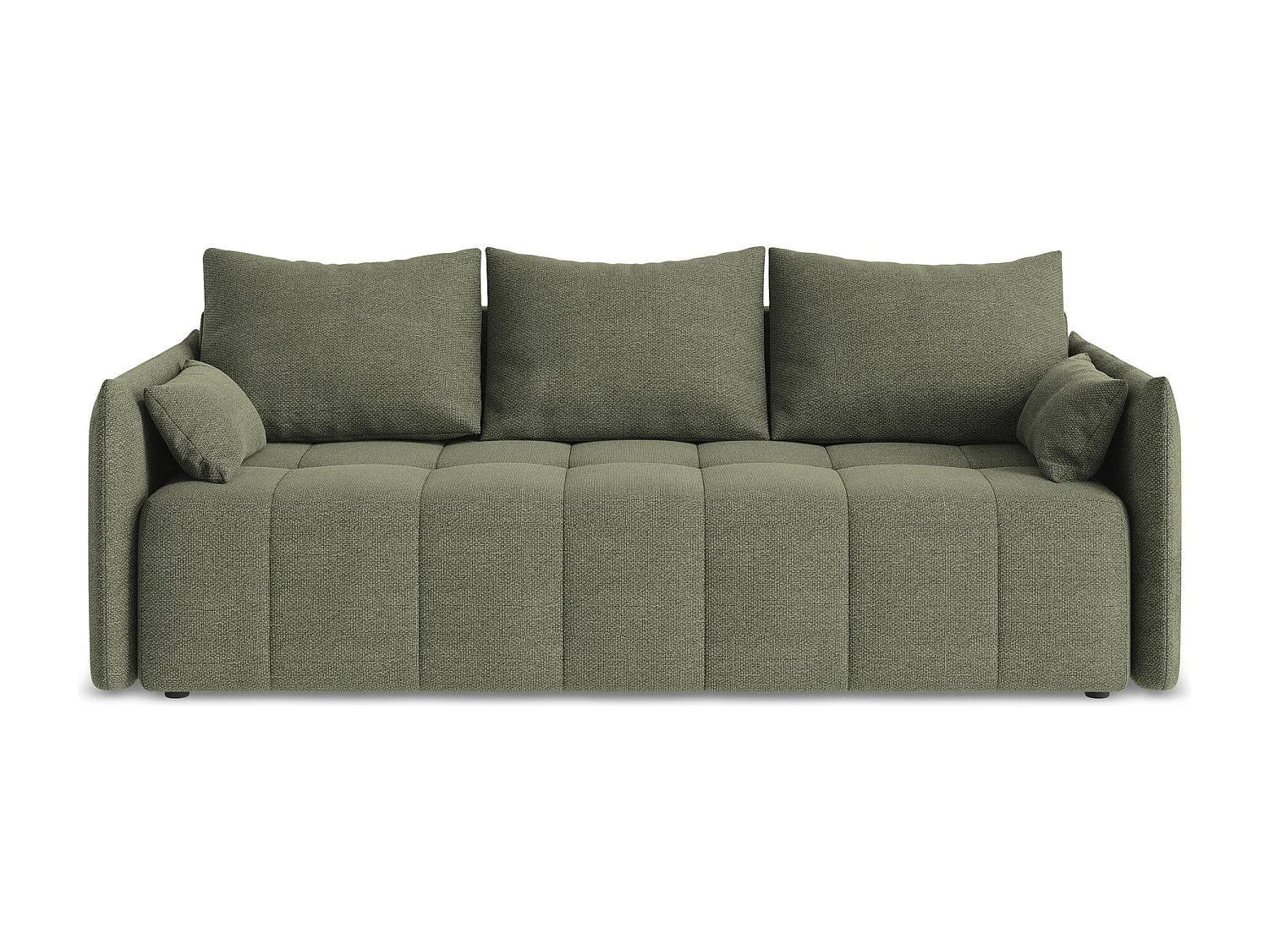 Driezits-slaapbank van olijfgroen bouclé - MOKU