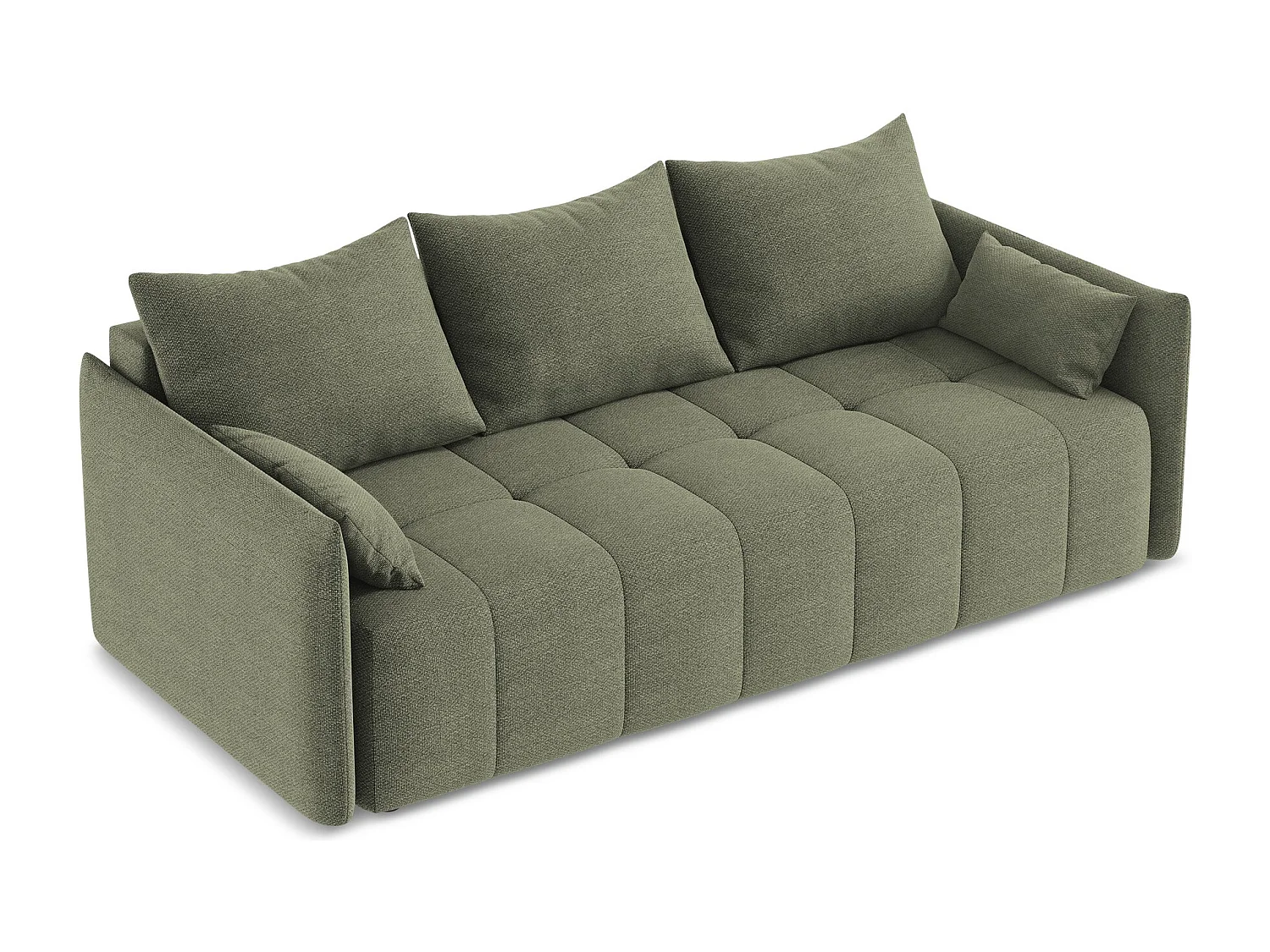 Driezits-slaapbank van olijfgroen bouclé - MOKU