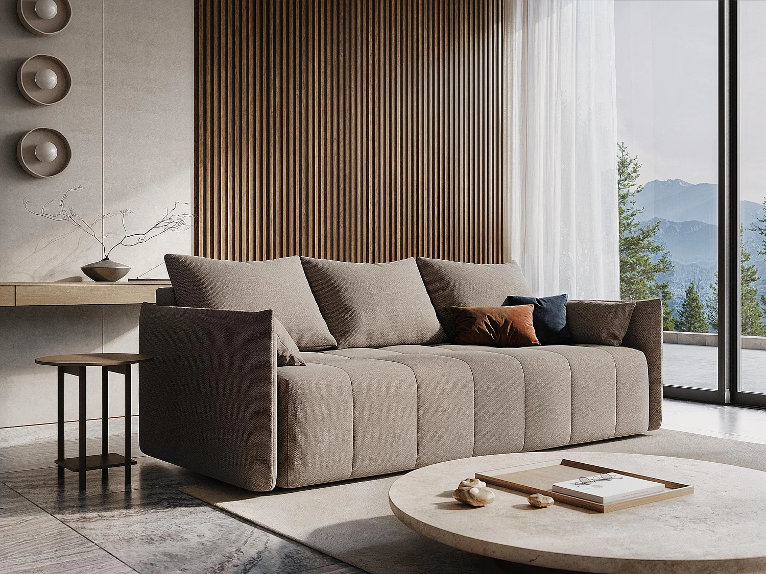 Canapé 3 places convertible en velours - gris - MOKU