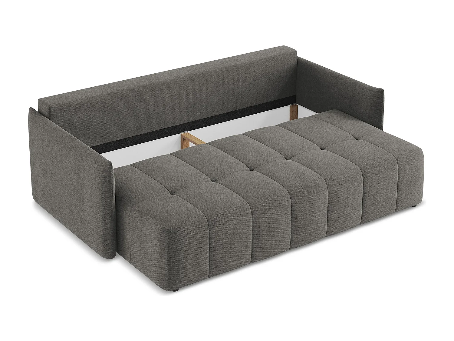 Driezits-slaapbank van donkergrijs textuurstof - MOKU