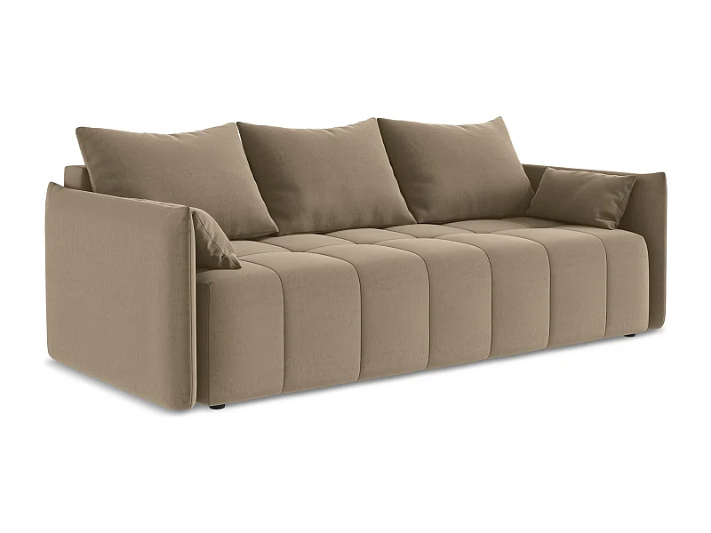 3-Sitzer Sofa mit Schlaffunktion - - Samt - Dunkelbeige - MOKU
