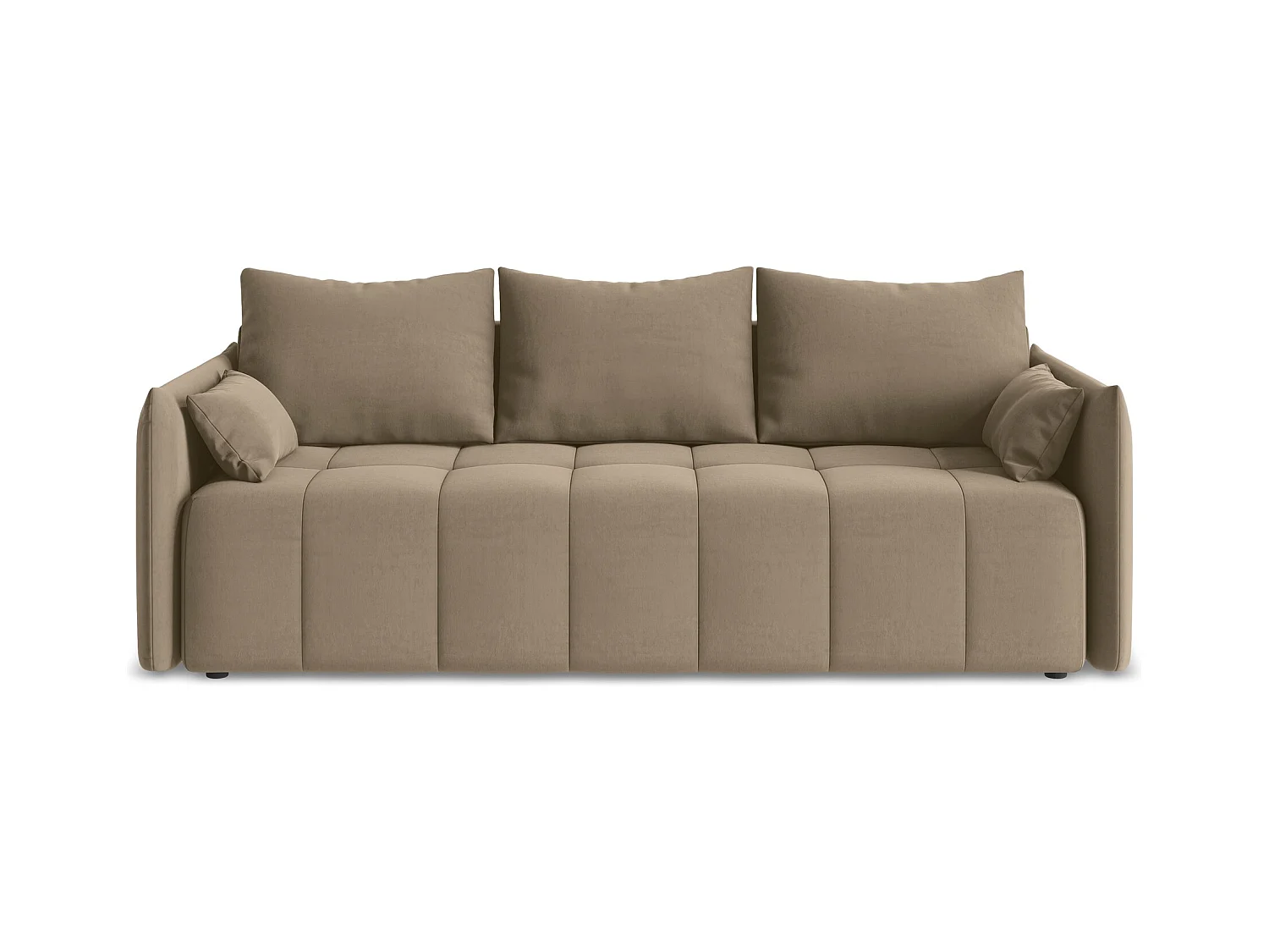 Driezits-slaapbank van donkerbeige velours - MOKU