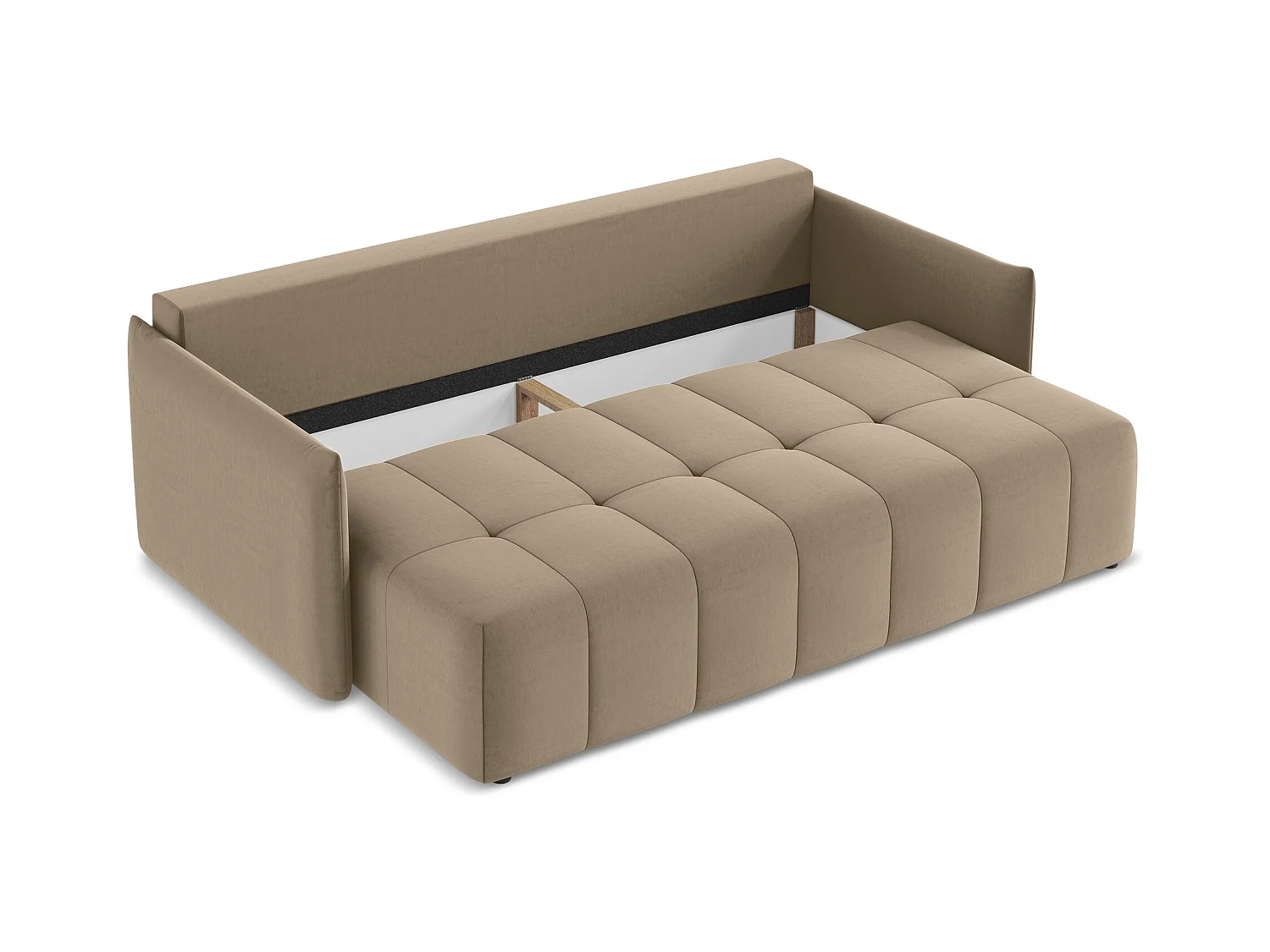 Driezits-slaapbank van donkerbeige velours - MOKU