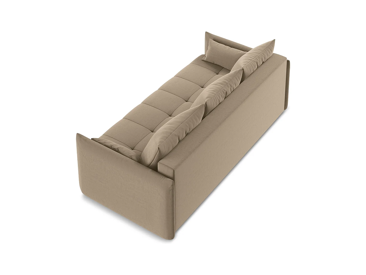 Driezits-slaapbank van donkerbeige velours - MOKU