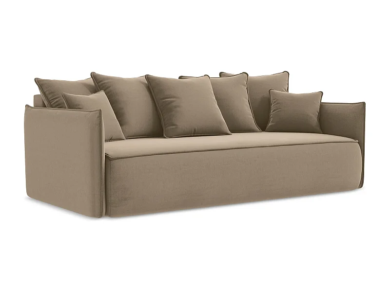 3-Sitzer Sofa mit Schlaffunktion - - Samt - Dunkelbeige - HULA