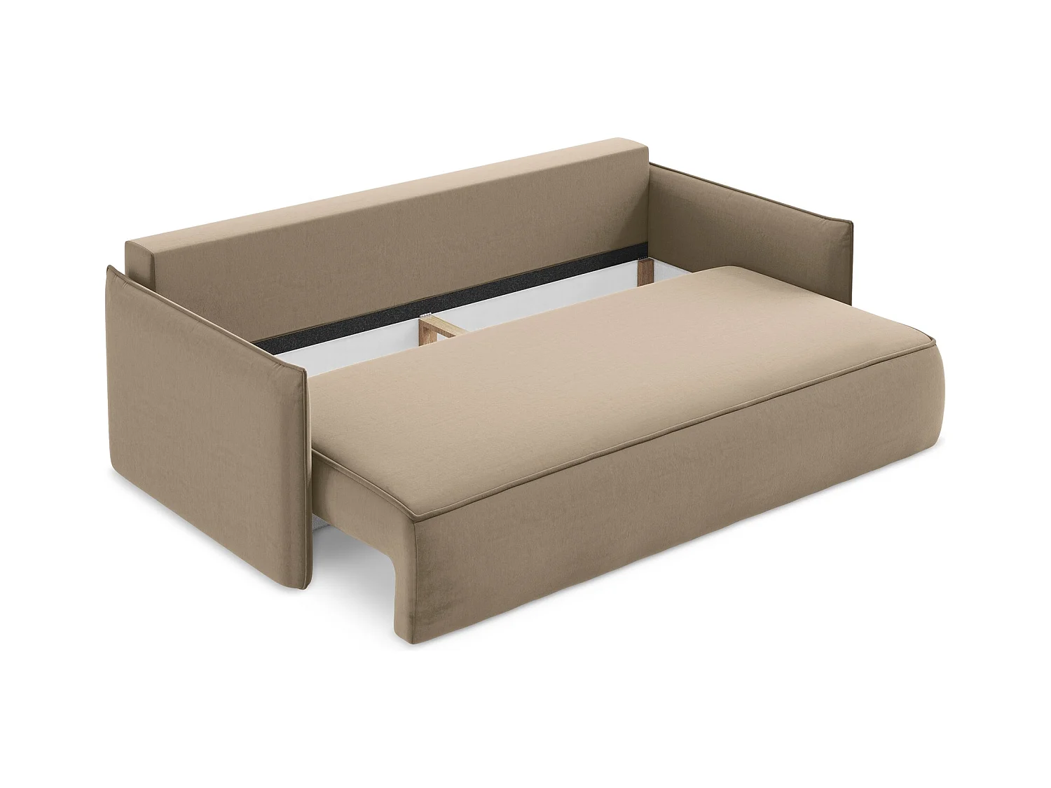 3-Sitzer Sofa mit Schlaffunktion - - Samt - Dunkelbeige - HULA