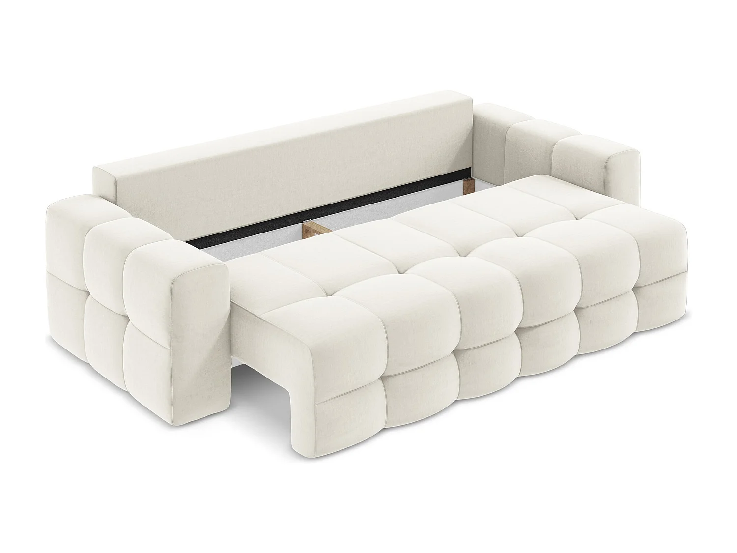 Canapé 3 places convertible en velours - beige clair - MILU