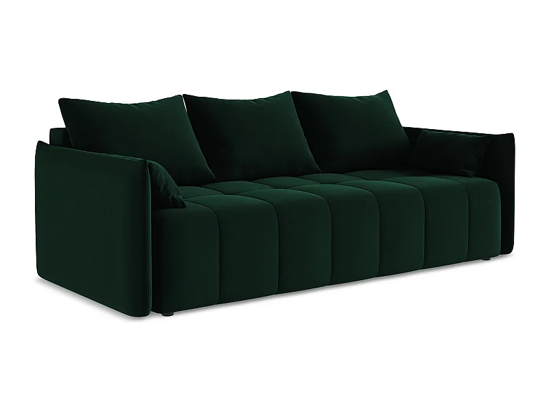 3-Sitzer Sofa mit Schlaffunktion - - Samt - Flaschengrün - MOKU