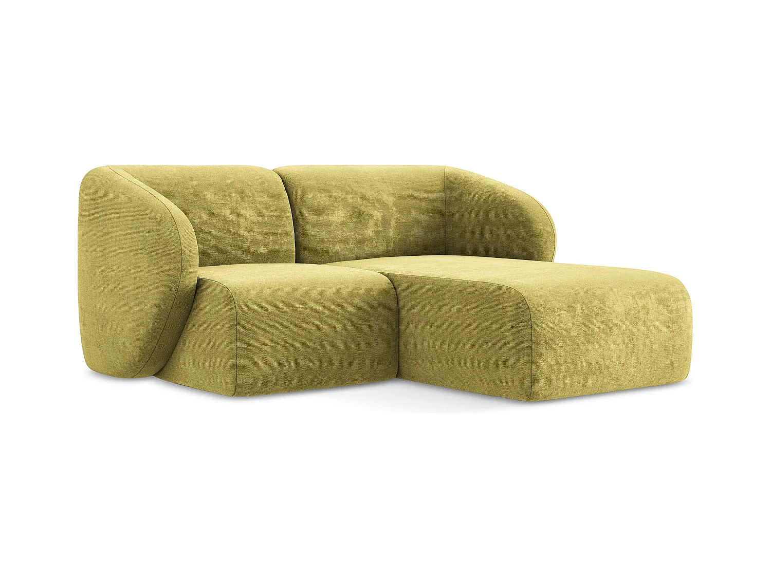 Canapé d'angle 2,5 places modulaire droit en tissu chenille - vert citron - LANI