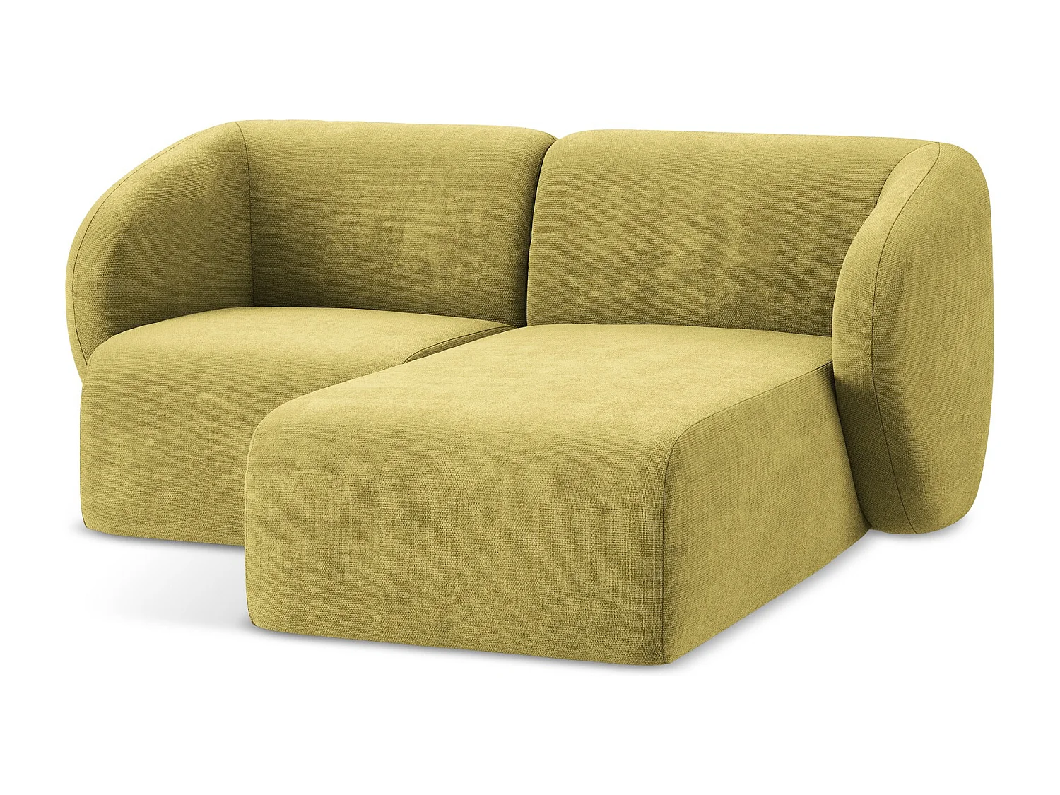 Canapé d'angle 2,5 places modulaire droit en tissu chenille - vert citron - LANI