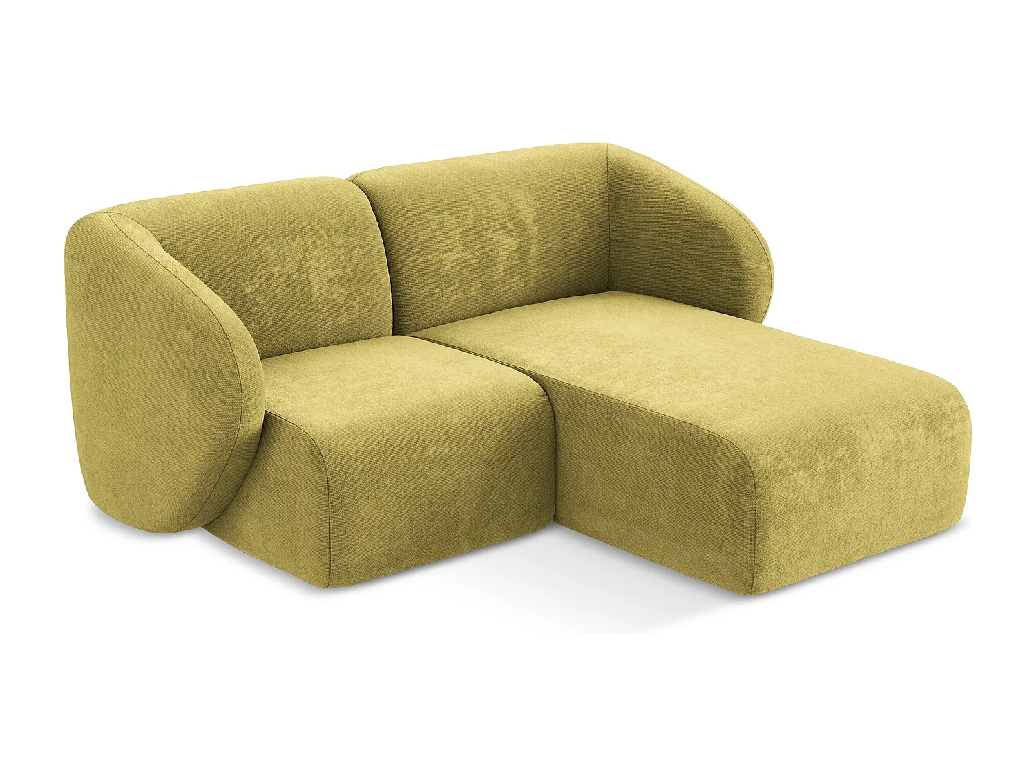 Canapé d'angle 2,5 places modulaire droit en tissu chenille - vert citron - LANI