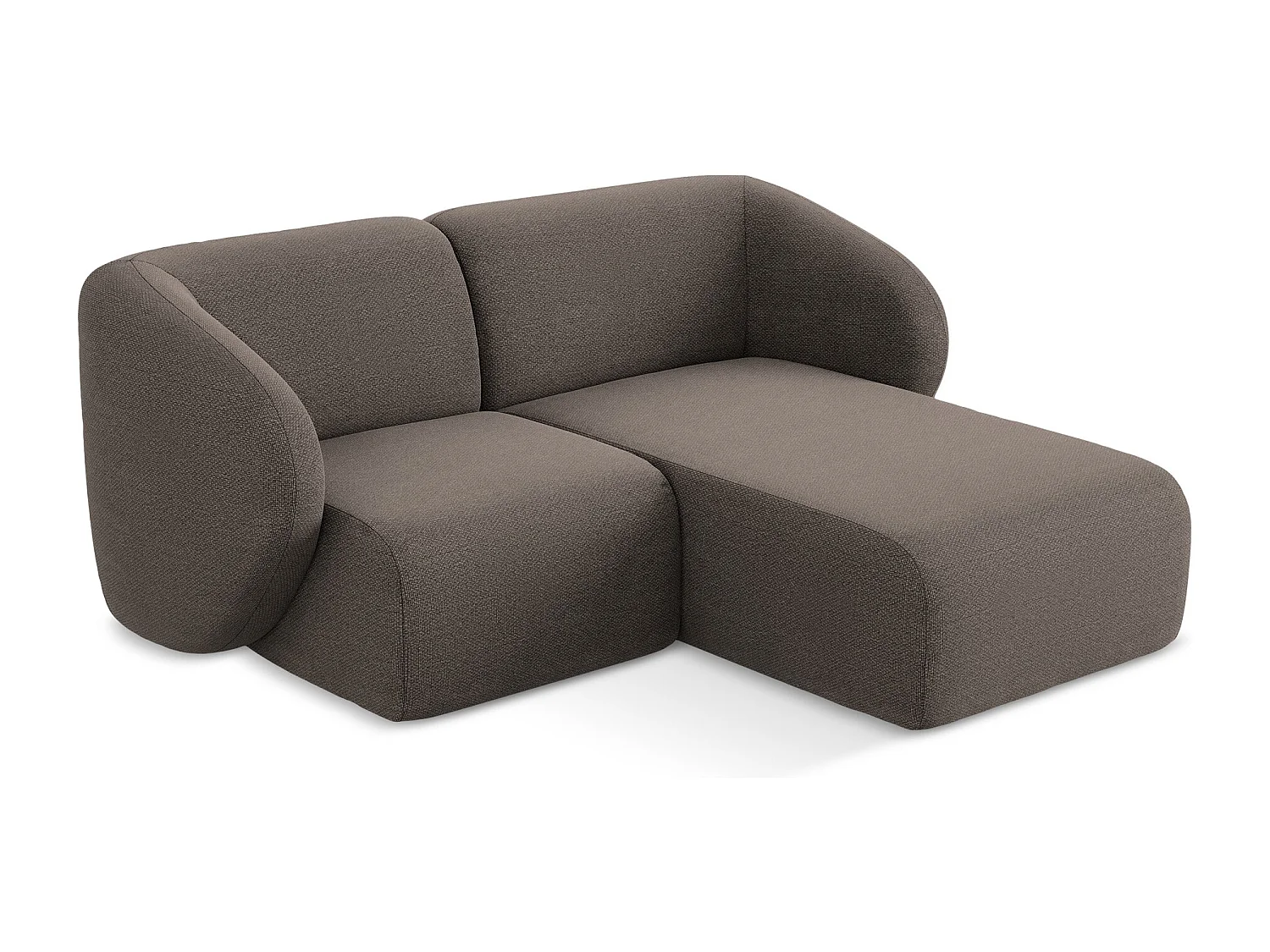 Sofá de canto modular direito 2,5 lugares em tecido bouclé chocolate - LANI