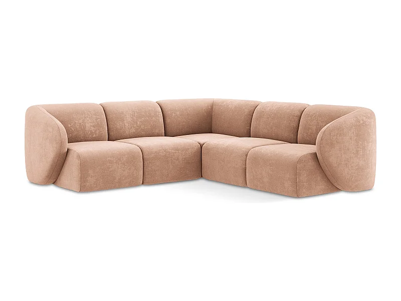 Canapé d'angle 4 places modulaire en tissu chenille - pêche - LANI