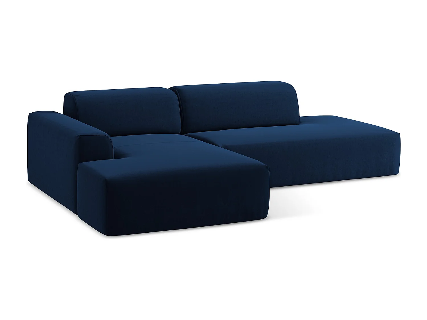 Canapé d'angle 3 places modulaire droit en velours - bleu royal - KELI