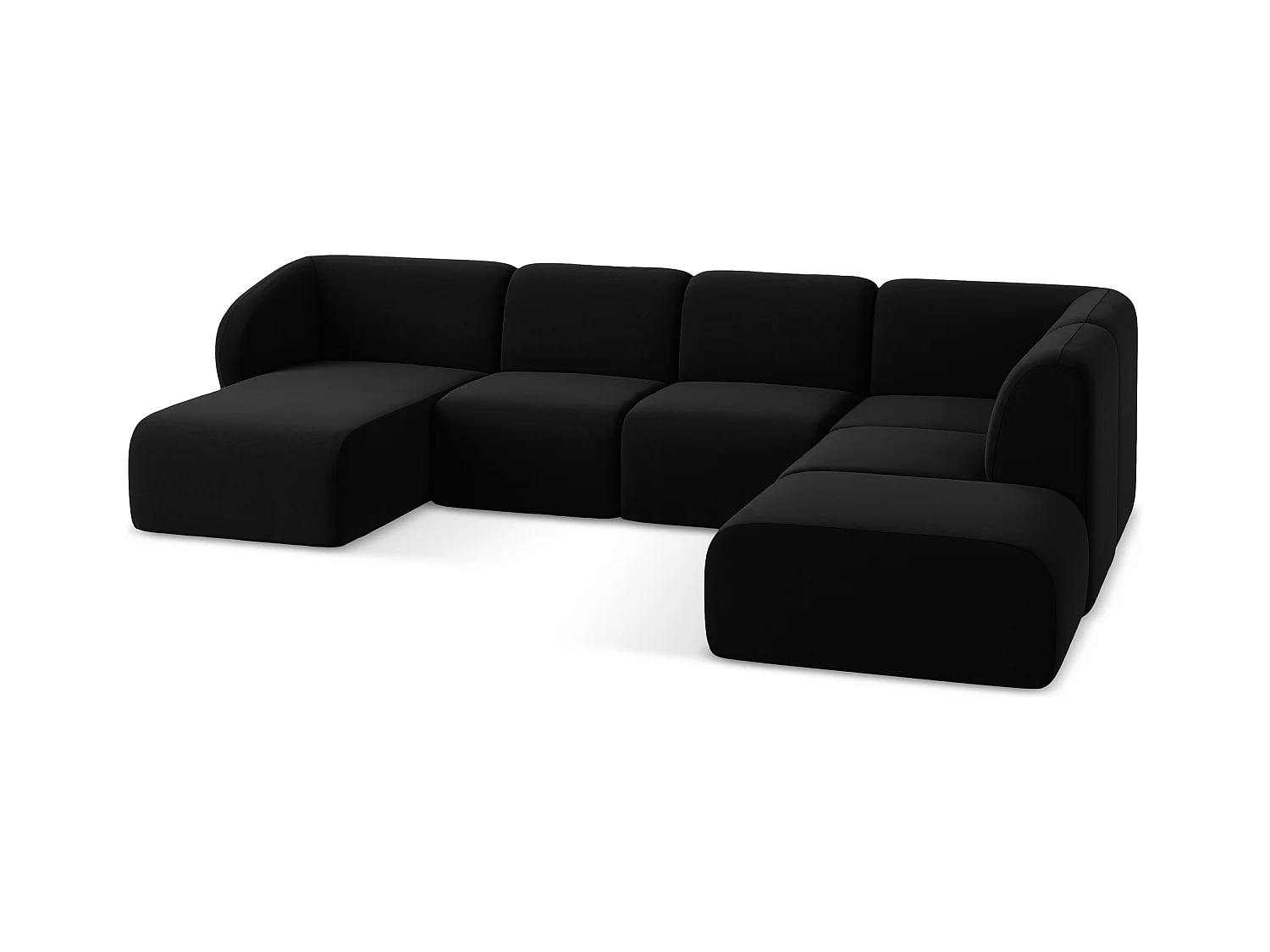 Sofa panoramiczna prawa - z tkaniny welwetowej - czarny - LANI