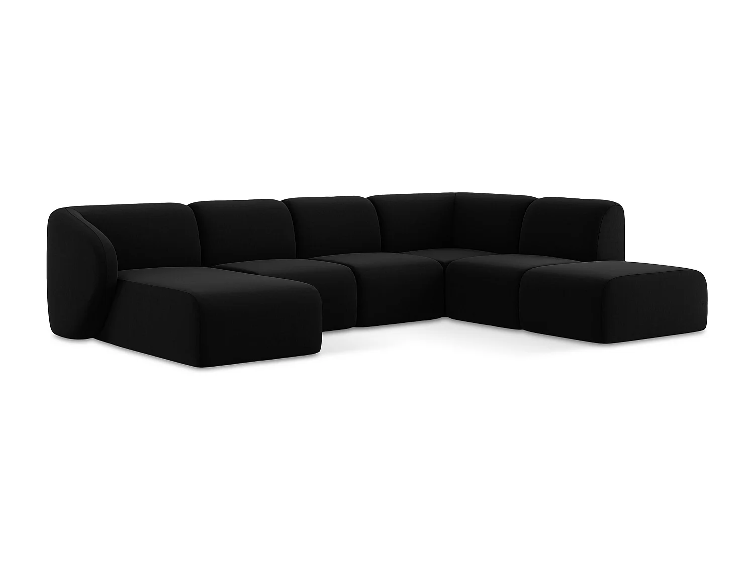 Canapé panoramique 5 places droit en velours - noir - LANI