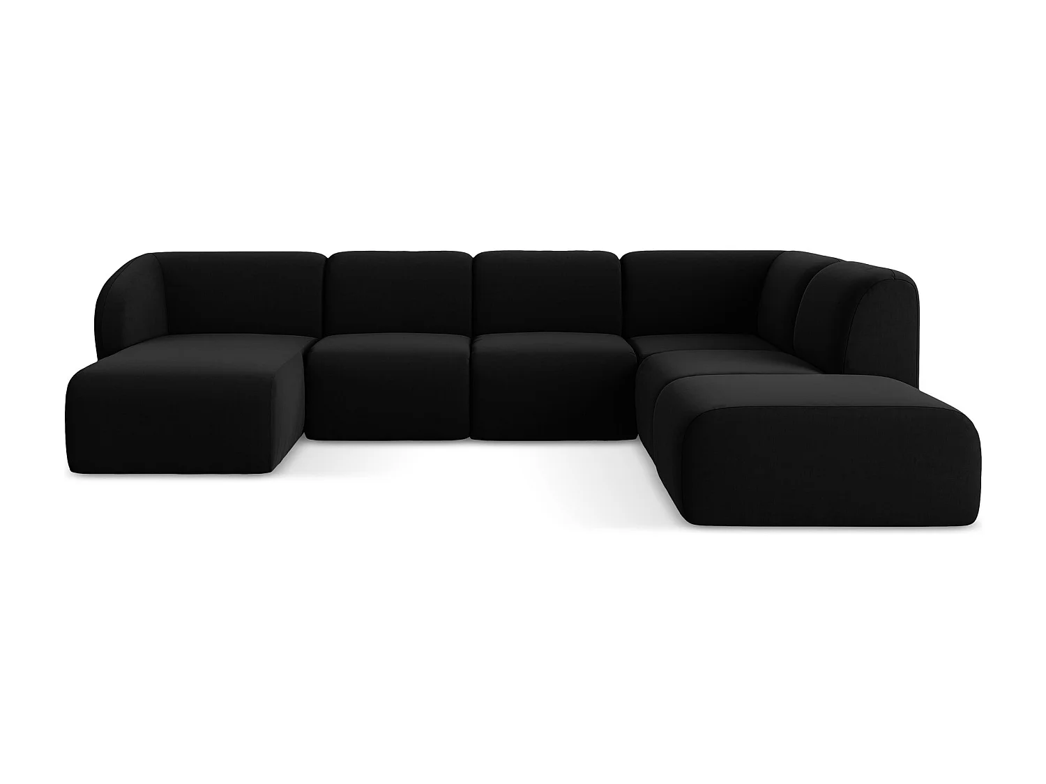 Canapé panoramique 5 places droit en velours - noir - LANI