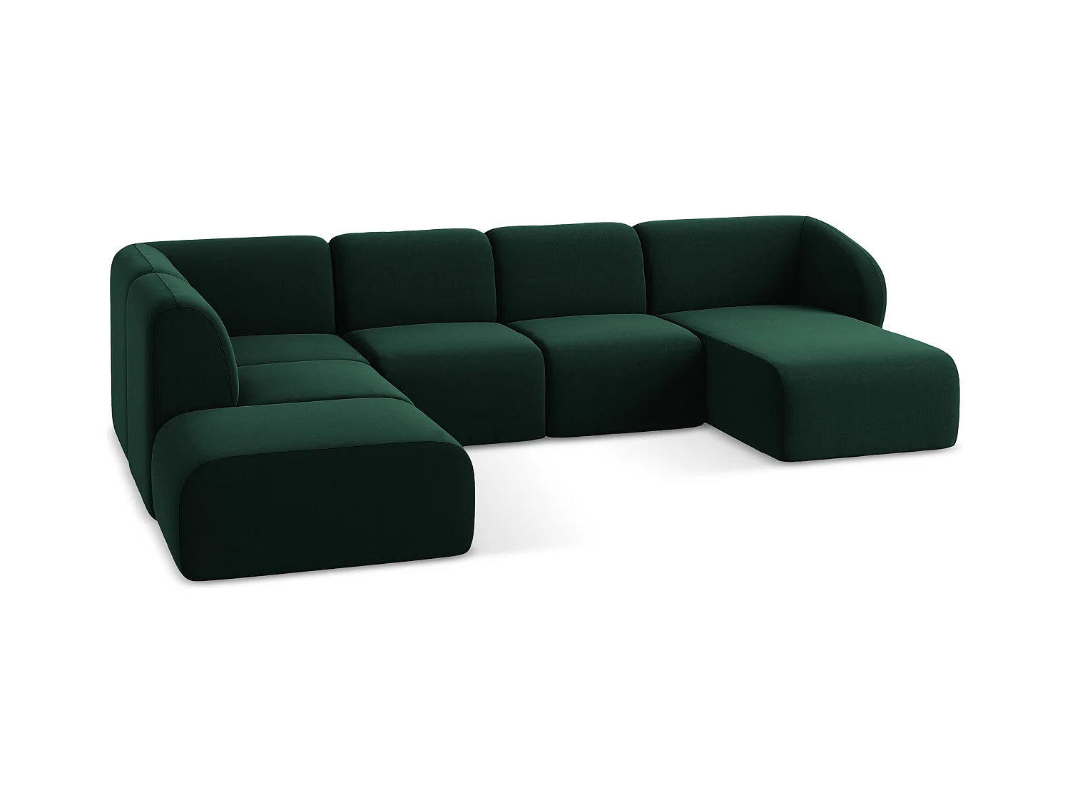 Panoramische hoekbank links van flessengroen velours - LANI