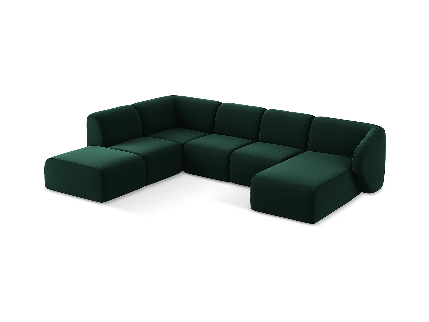 Panoramische hoekbank links van flessengroen velours - LANI