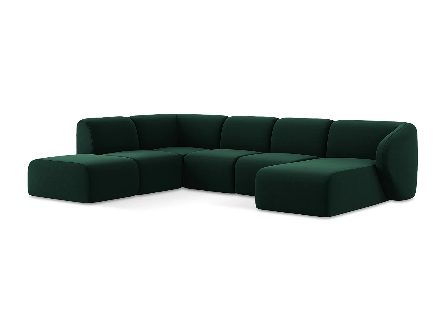 Canapé panoramique 5 places gauche en velours - bouteille verte - LANI