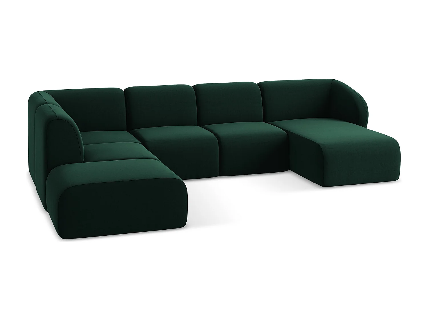 Canapé panoramique 5 places gauche en velours - bouteille verte - LANI