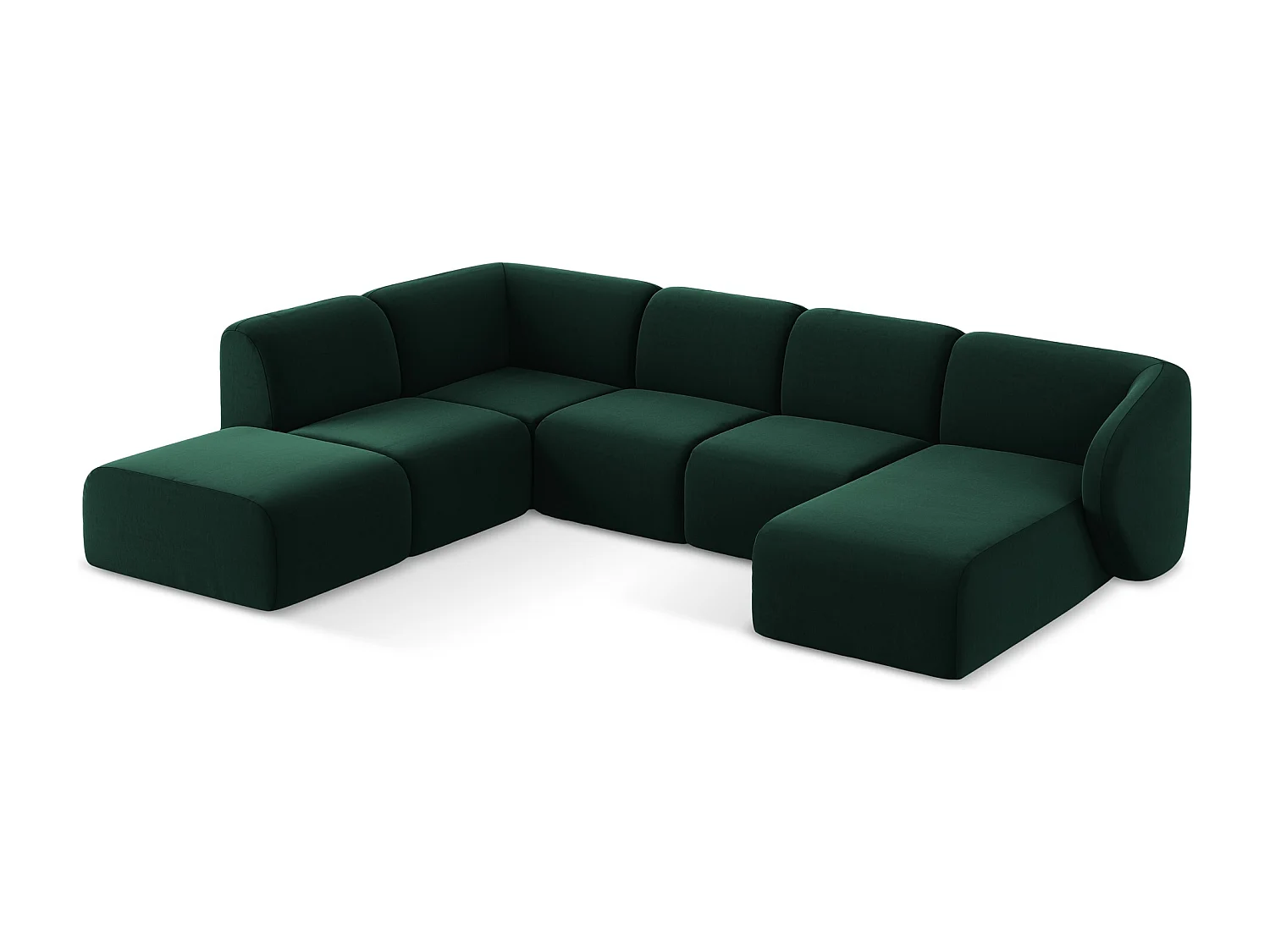 Canapé panoramique 5 places gauche en velours - bouteille verte - LANI