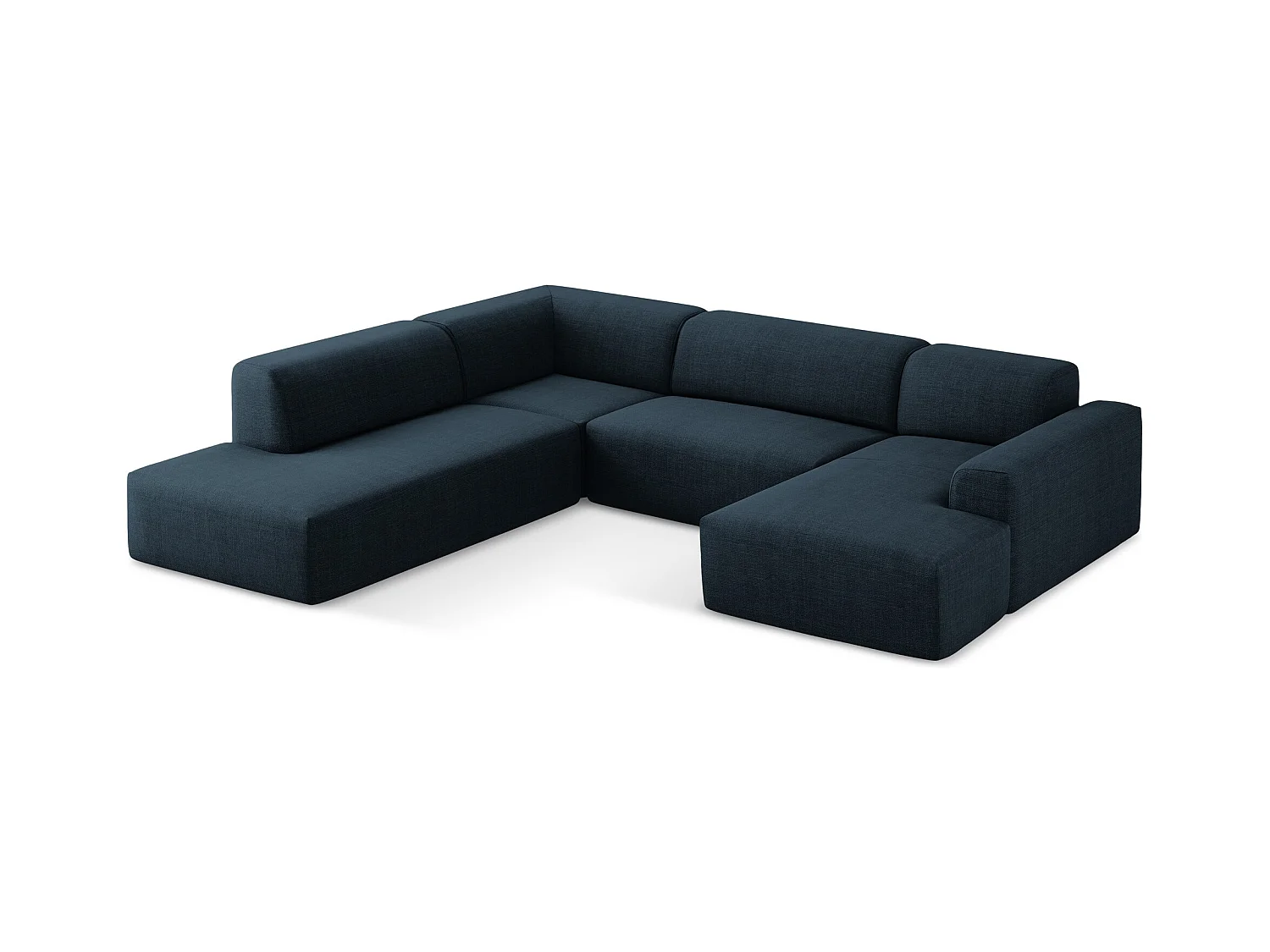 Panoramische hoekbank links van koningsblauw textuurstof - KELI