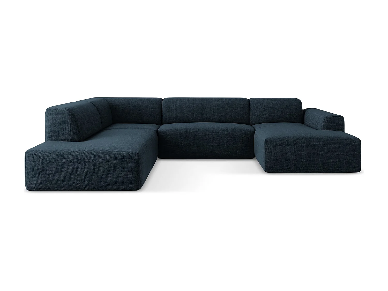 Sofá de canto panorâmico 5 lugares esquerdo em tecido texturizado azul royal - KELI