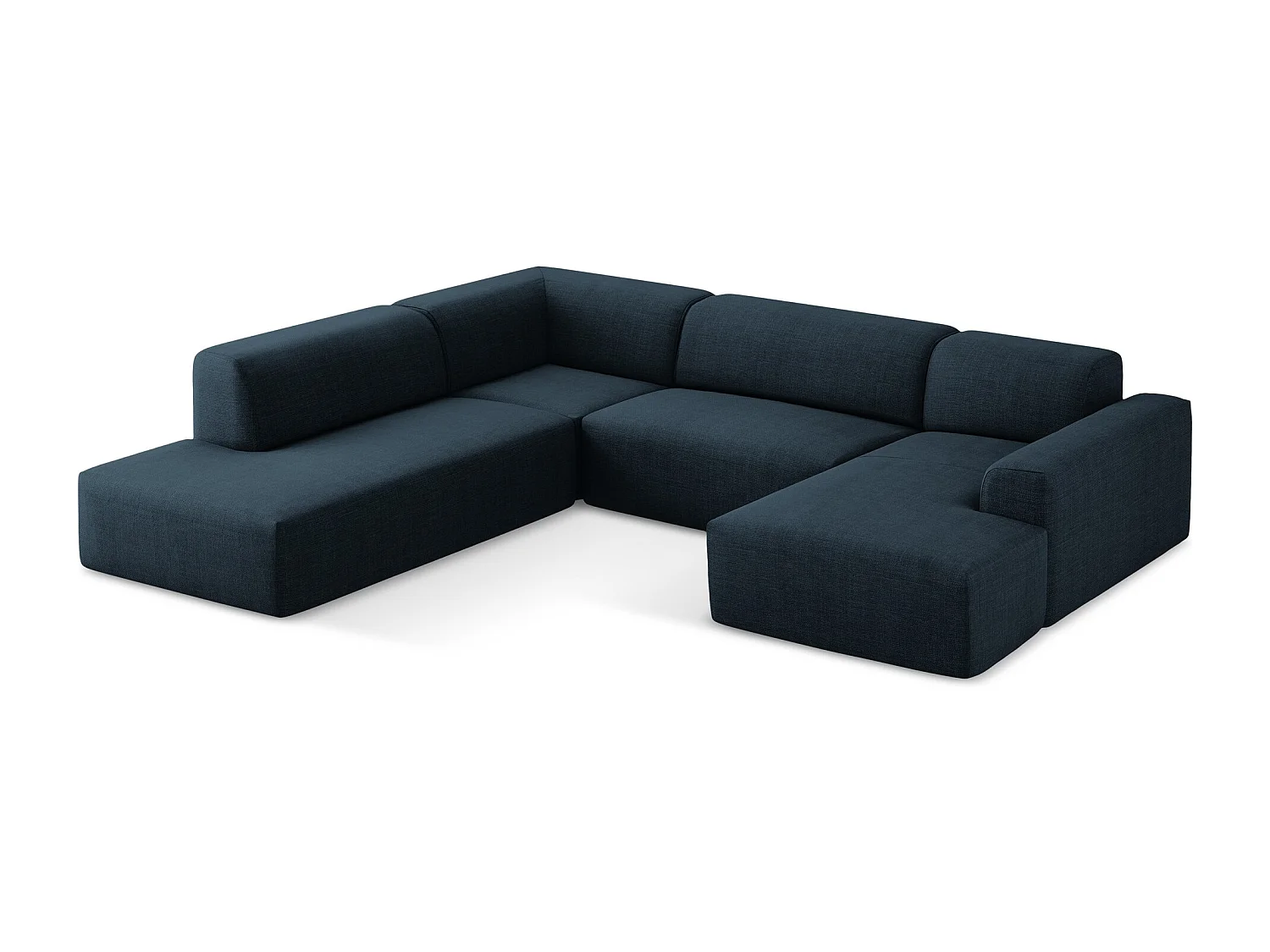 Sofá de canto panorâmico 5 lugares esquerdo em tecido texturizado azul royal - KELI