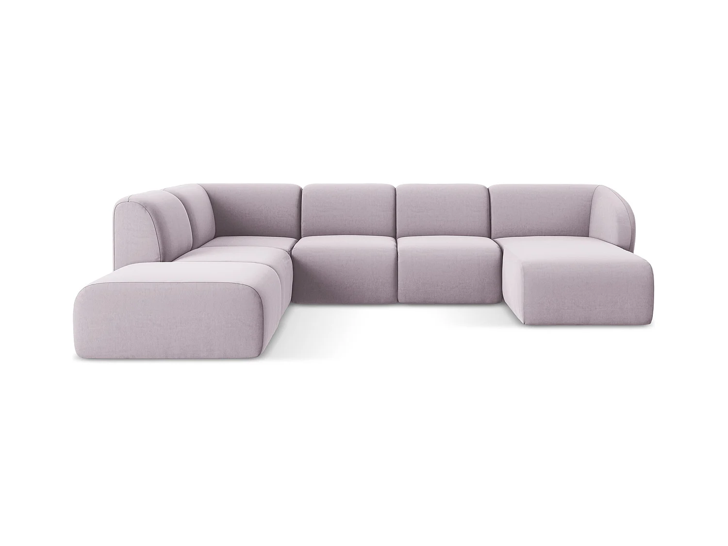 Panoramische hoekbank links van lavendel velours - LANI