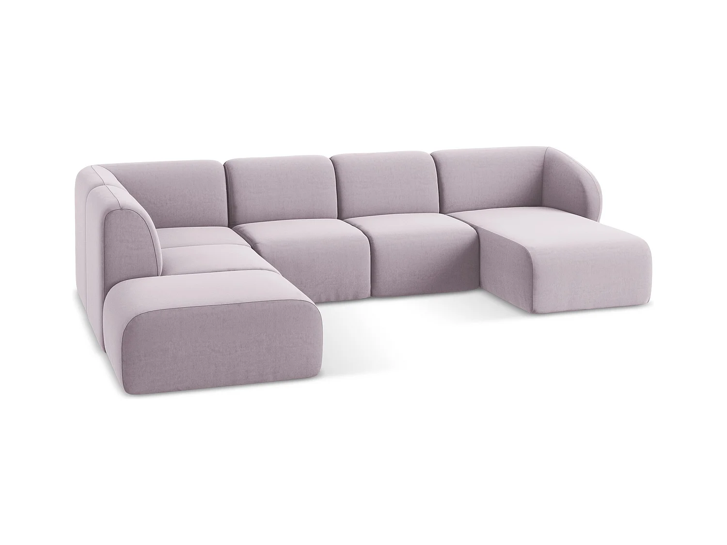 Panoramische hoekbank links van lavendel velours - LANI