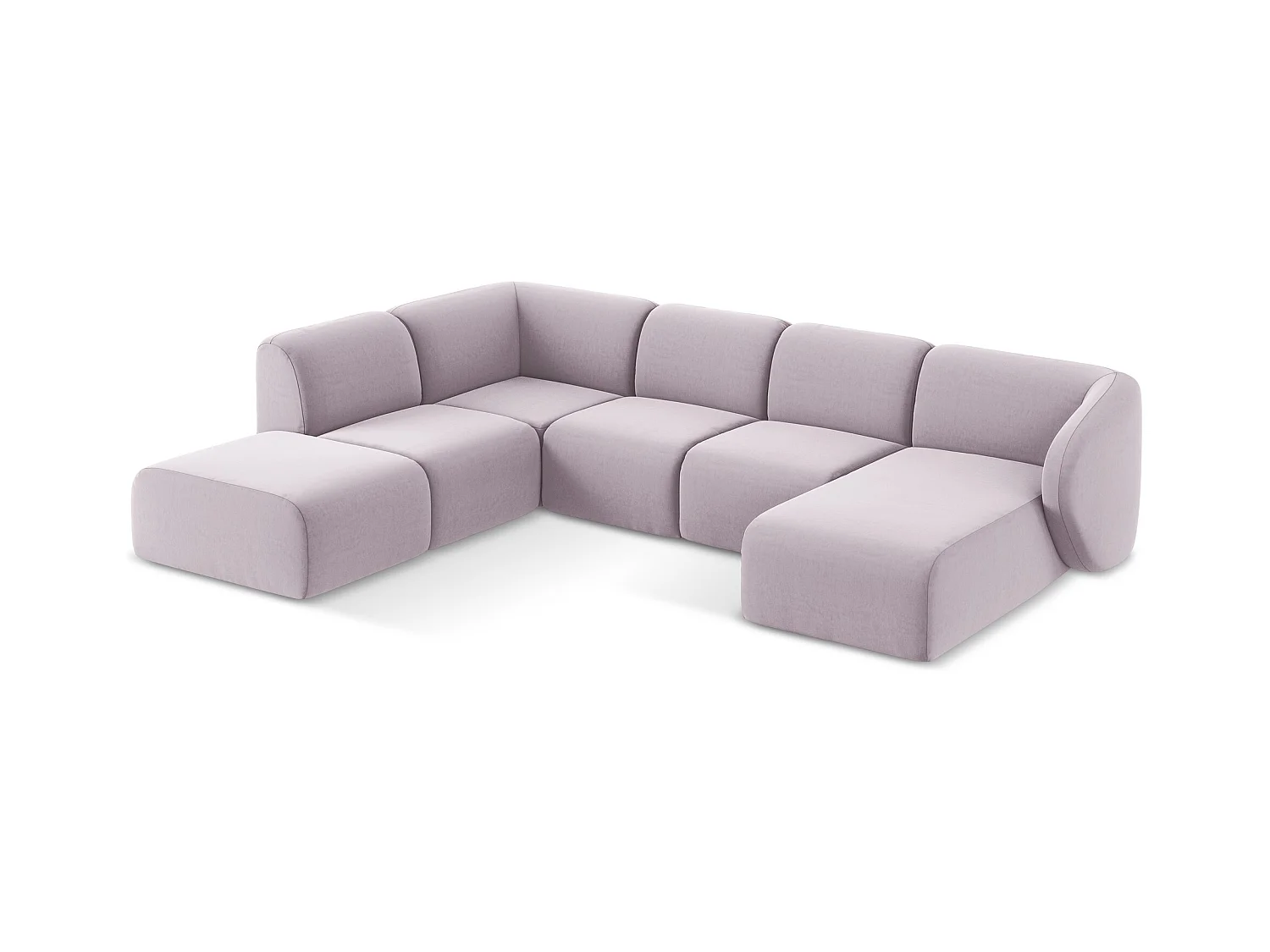 Panoramische hoekbank links van lavendel velours - LANI