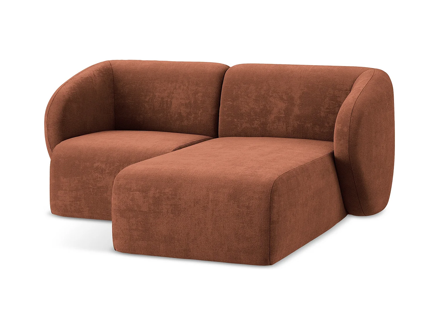 Canapé d'angle 2,5 places modulaire droit en tissu chenille - terre cuite - LANI