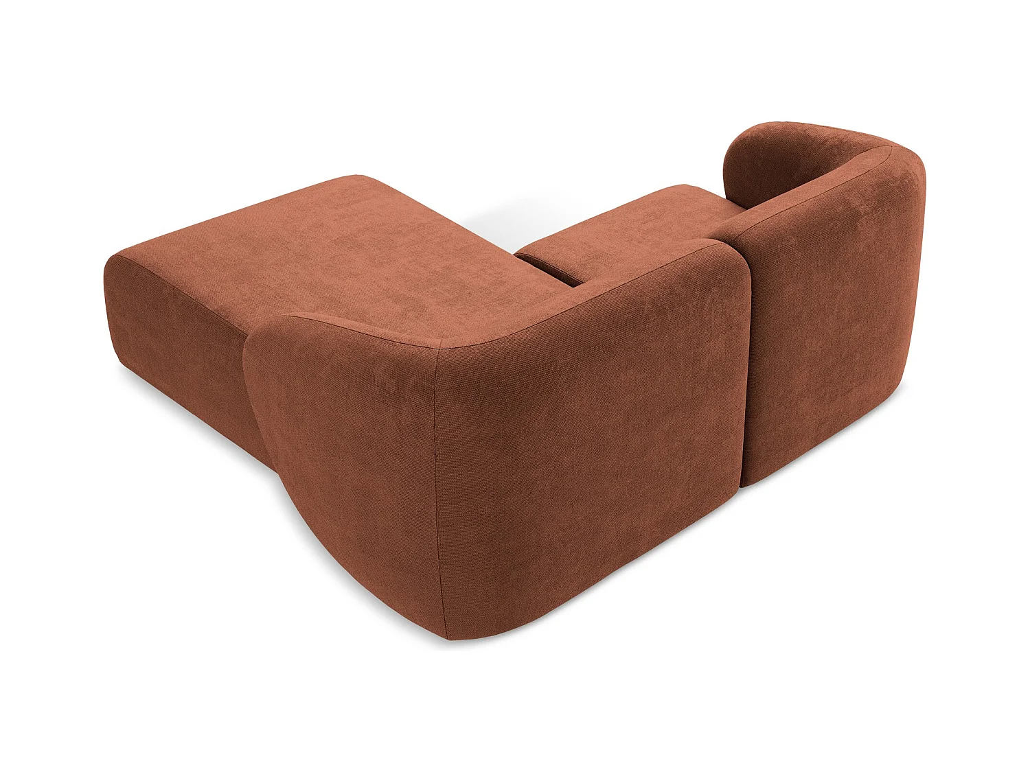 Canapé d'angle 2,5 places modulaire droit en tissu chenille - terre cuite - LANI