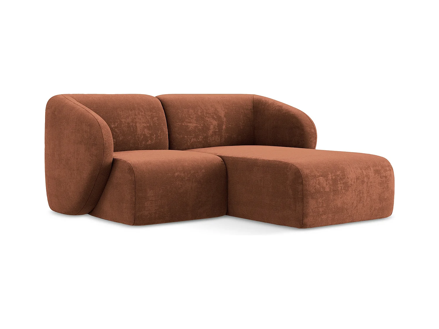Canapé d'angle 2,5 places modulaire droit en tissu chenille - terre cuite - LANI