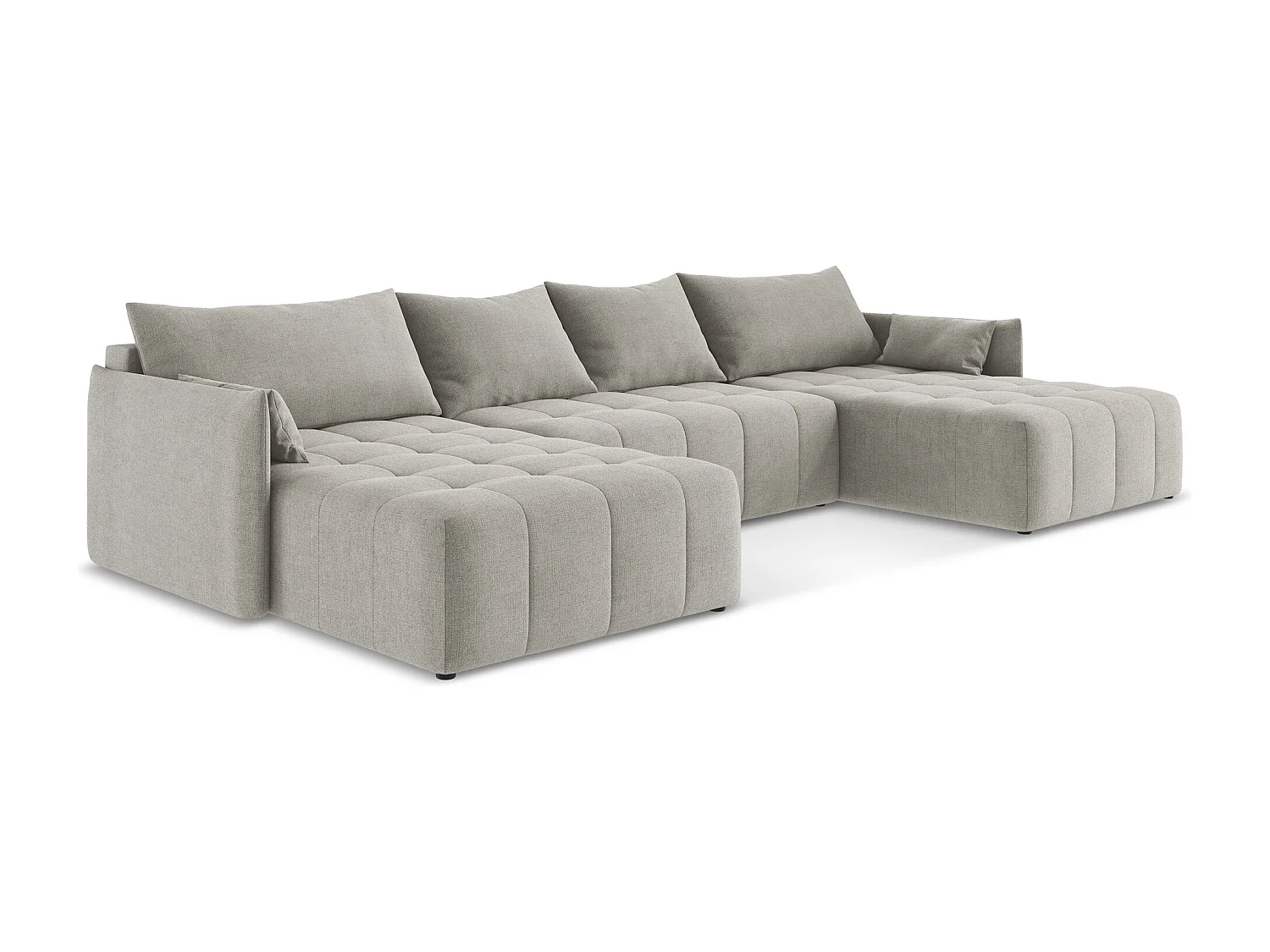 Canapé panoramique 5 places en tissu texturé - gris clair - MOKU