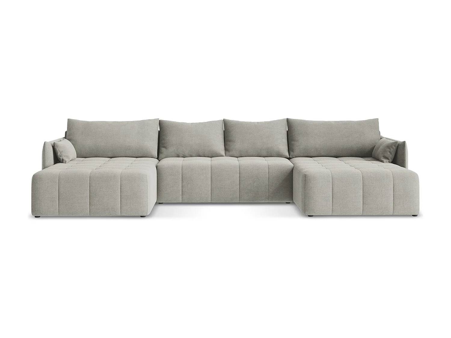 Canapé panoramique 5 places en tissu texturé - gris clair - MOKU