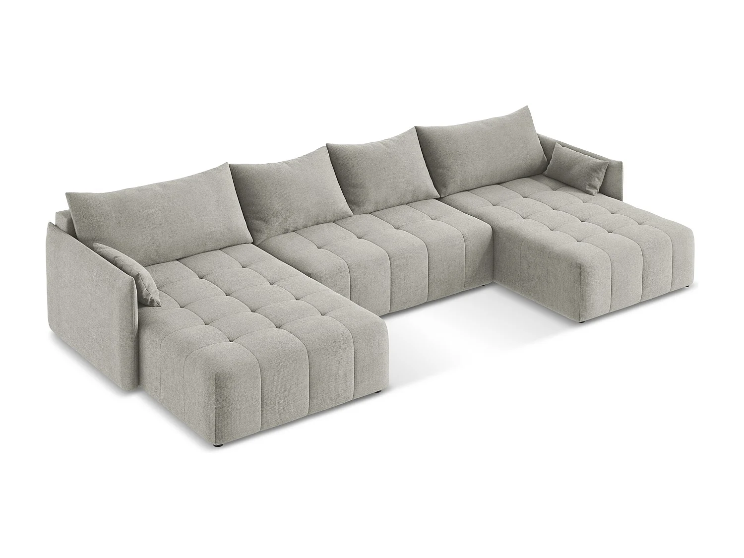 Canapé panoramique 5 places en tissu texturé - gris clair - MOKU