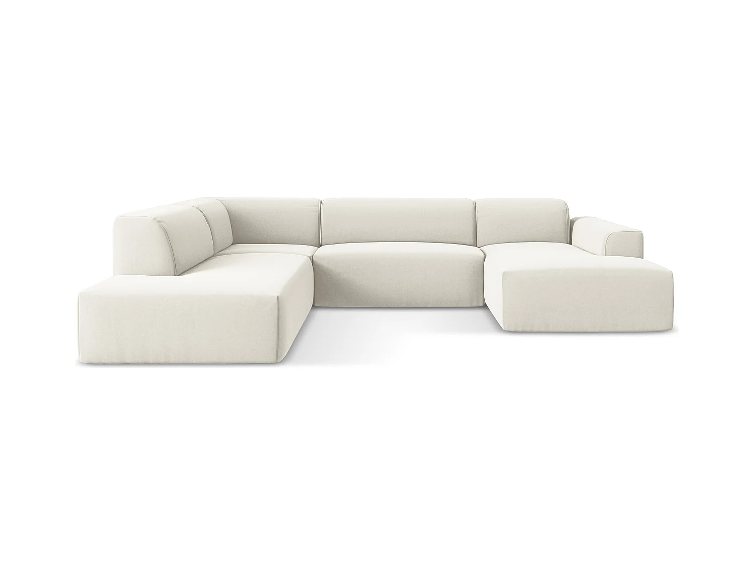 Panoramische hoekbank links van lichtbeige velours - KELI