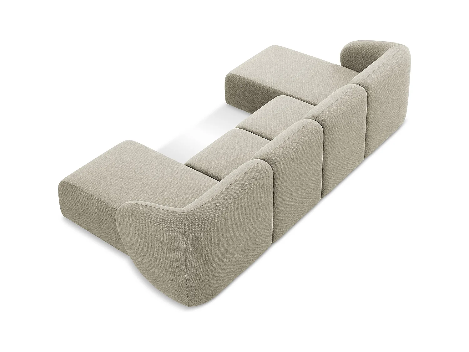 Sofá panorámico 4 plazas de tela bouclé gris pardo - LANI