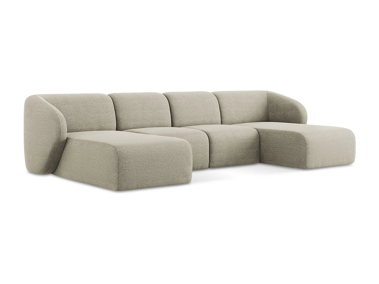 Panoramische hoekbank van taupe bouclé - LANI