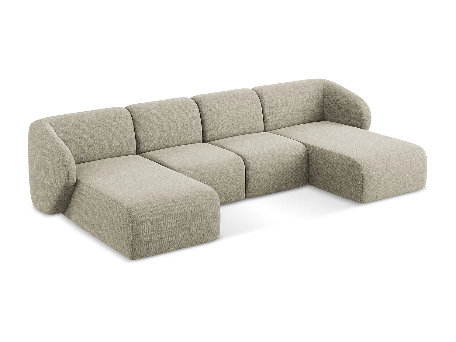 Panoramische hoekbank van taupe bouclé - LANI