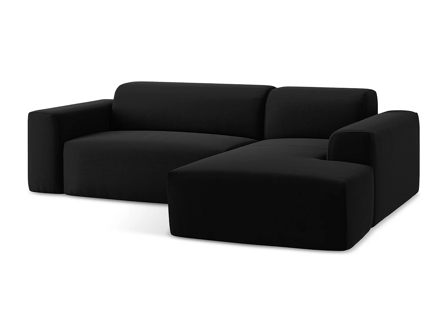 Canapé d'angle 3 places modulaire droit en velours - noir - KELI