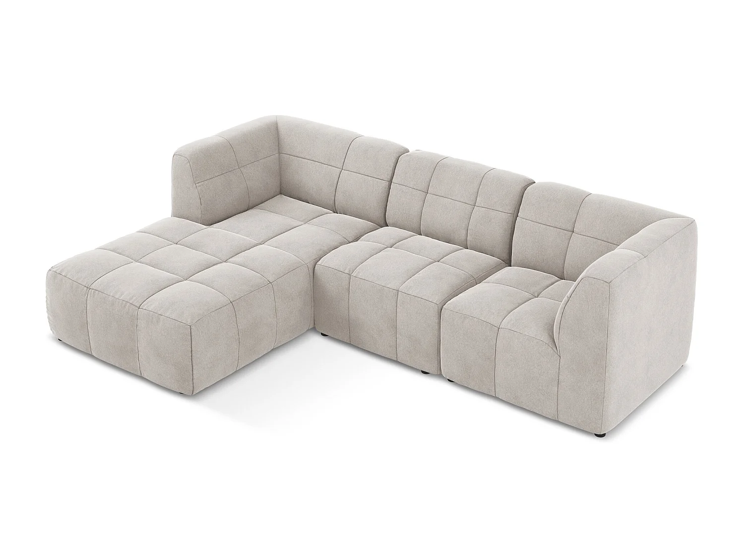 Canapé d'angle 3 places modulaire gauche en velours - beige clair - ALOHA