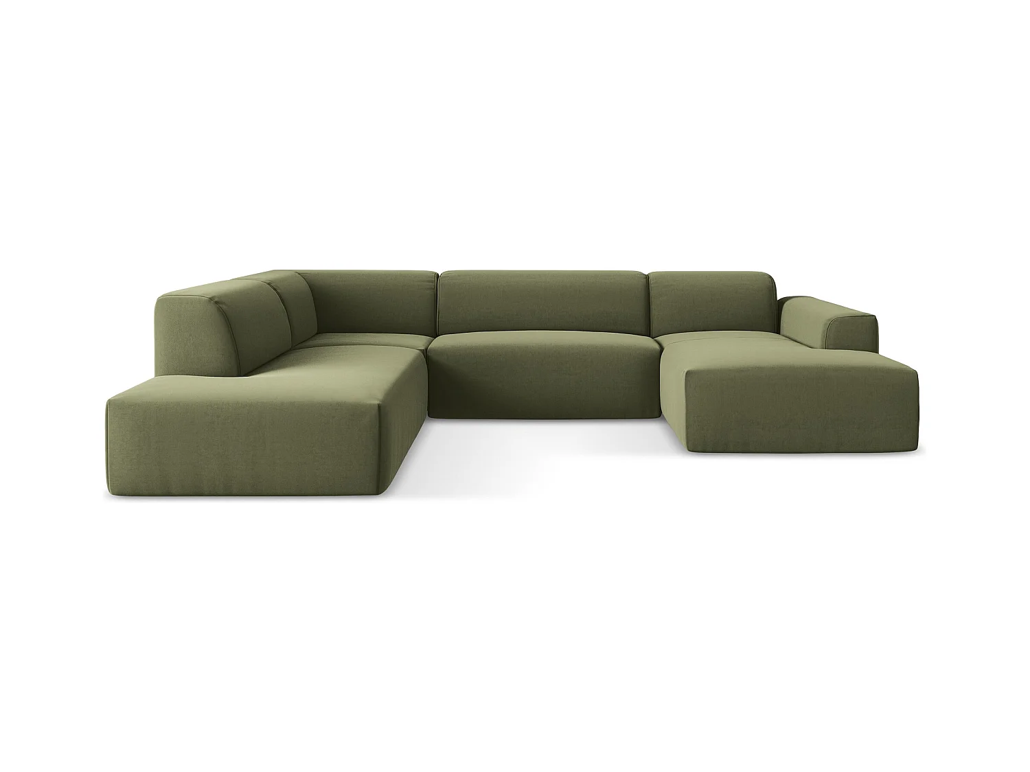 Panoramische hoekbank links van olijfgroen velours - KELI