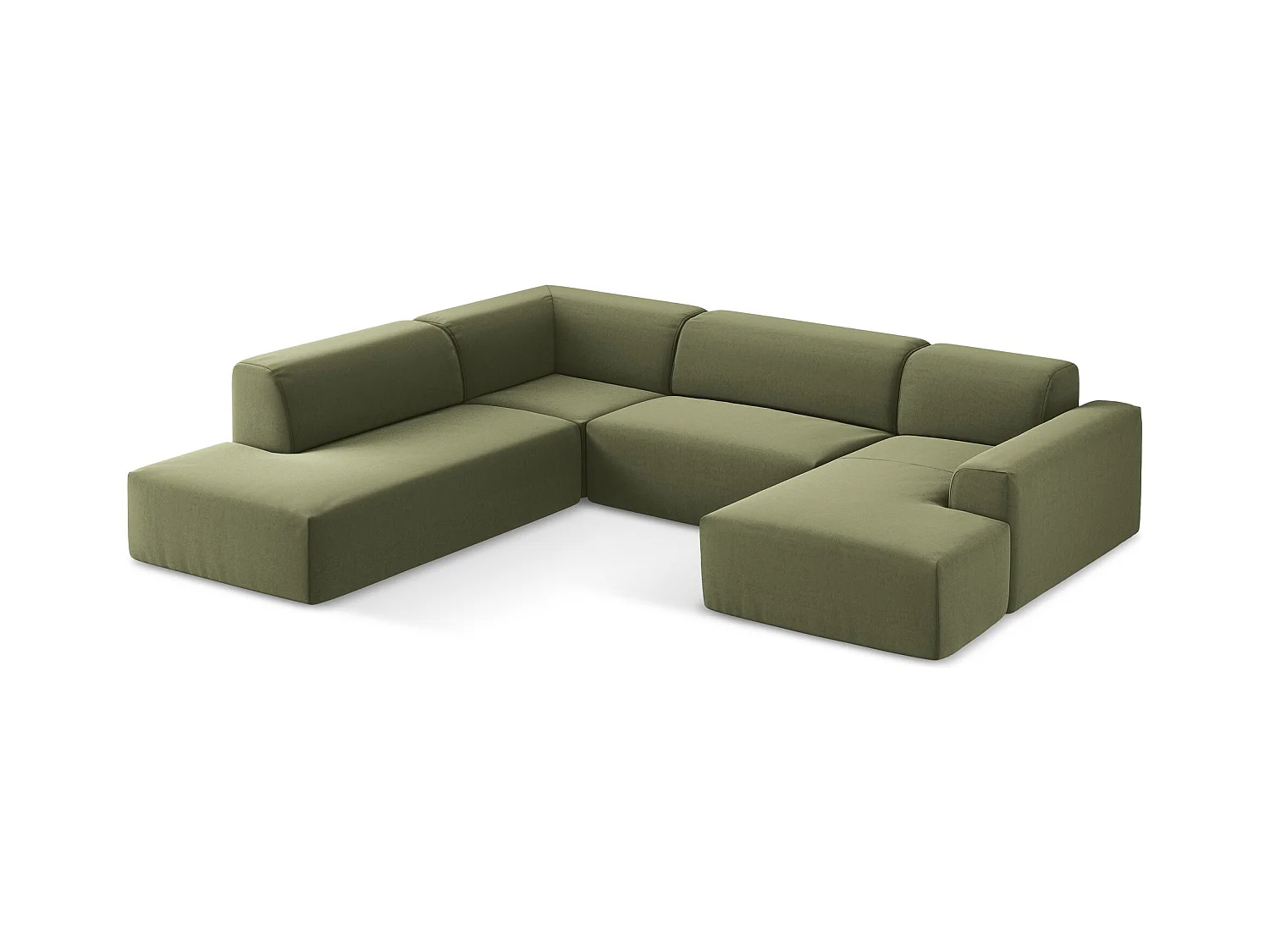 Panoramische hoekbank links van olijfgroen velours - KELI