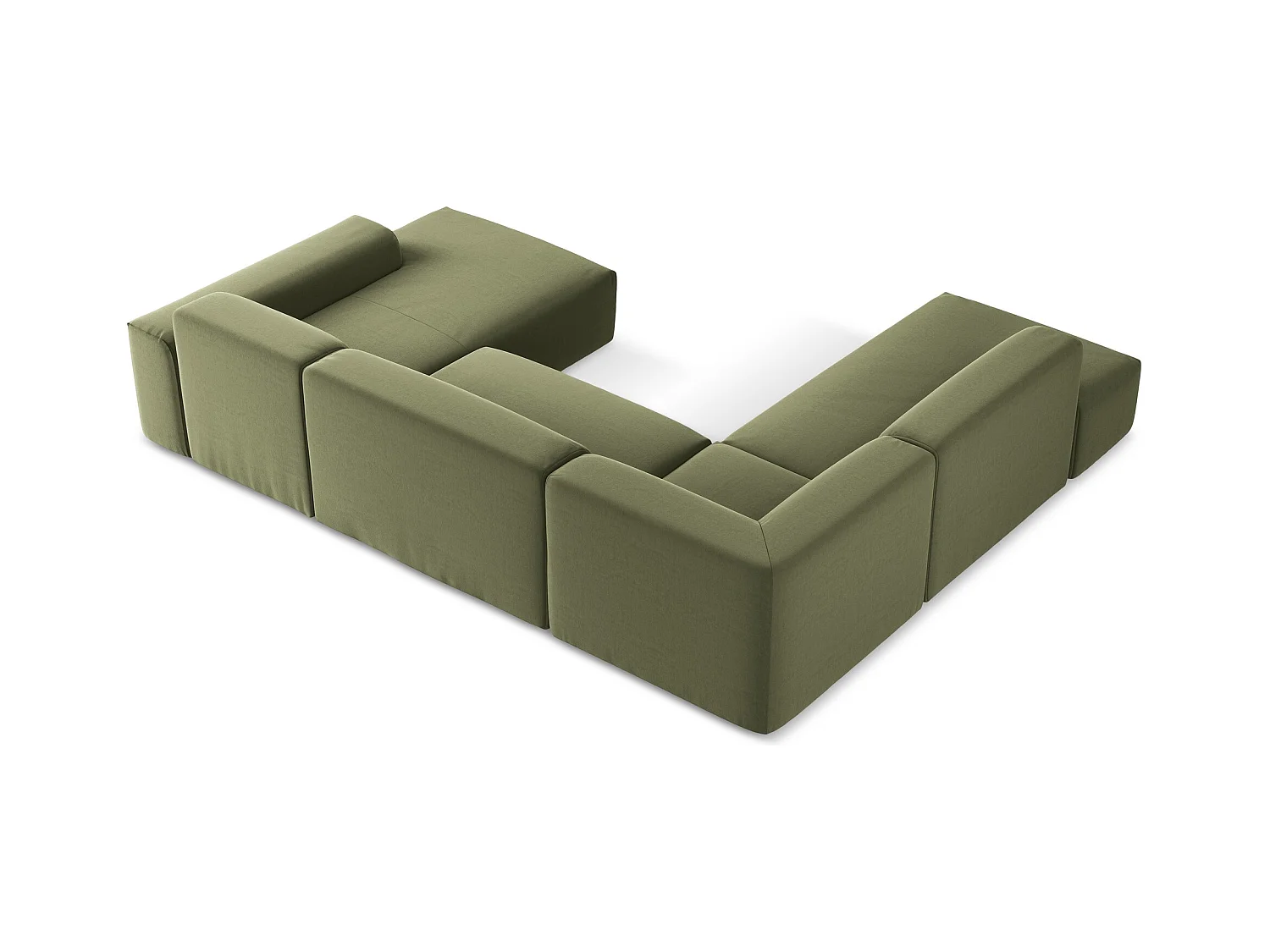 Panoramische hoekbank links van olijfgroen velours - KELI