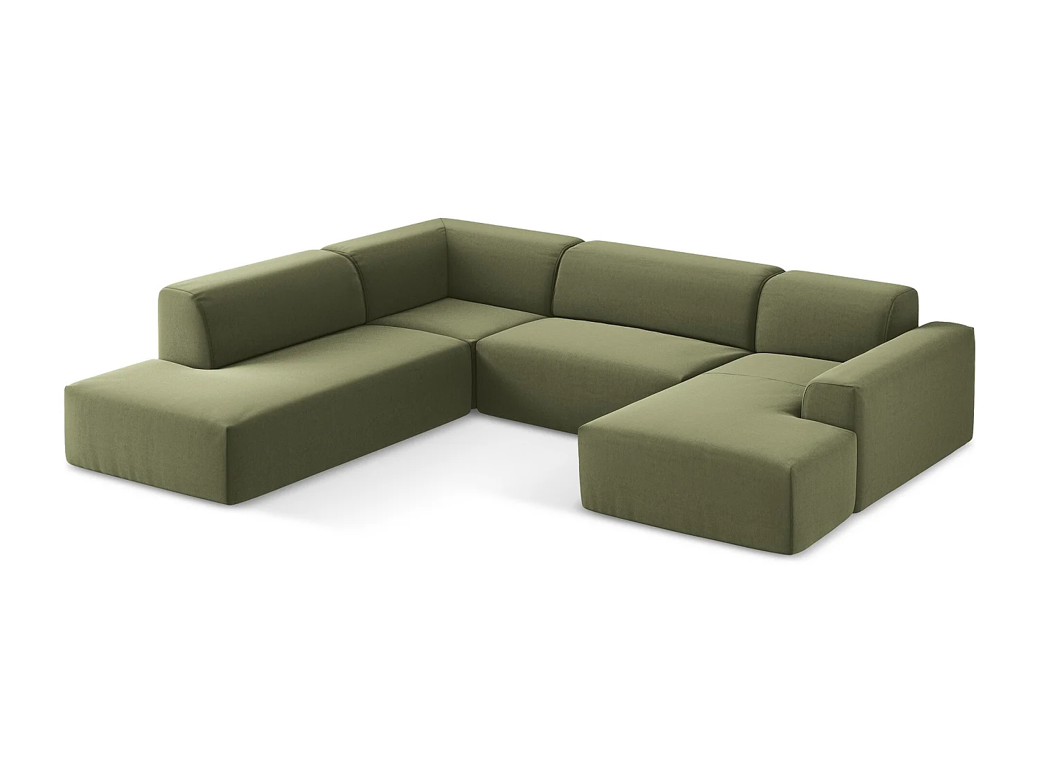 Sofá de canto panorâmico 5 lugares esquerdo em veludo azeitona - KELI