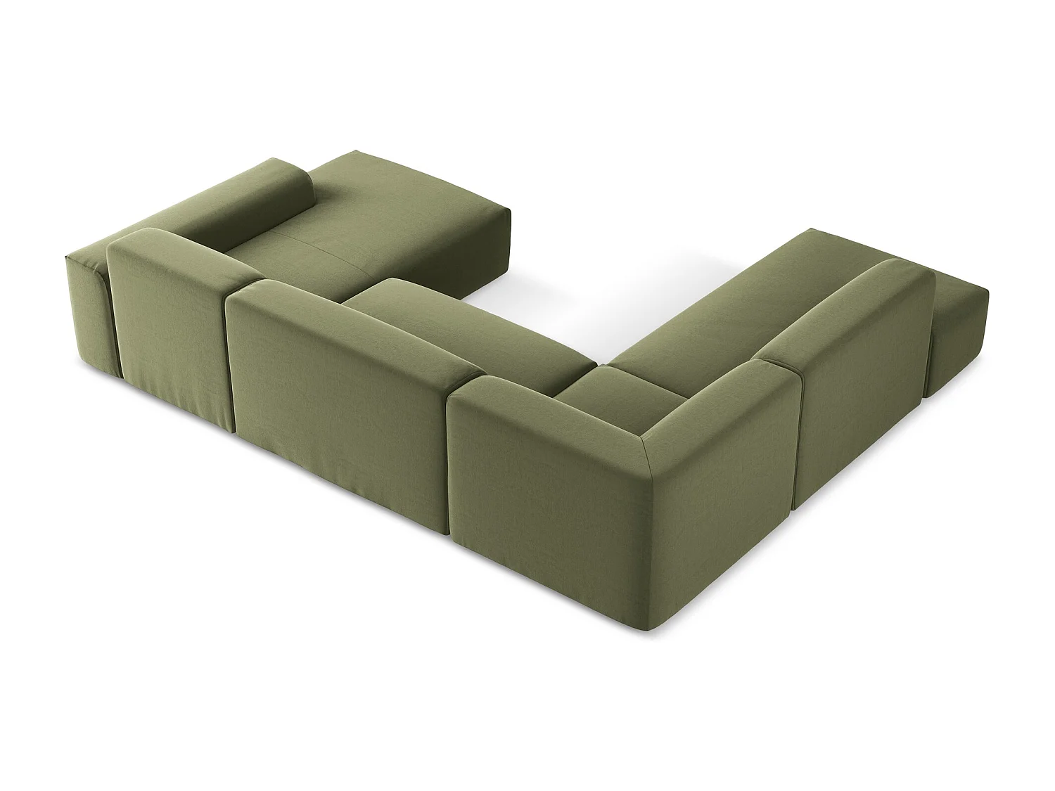 Sofá de canto panorâmico 5 lugares esquerdo em veludo azeitona - KELI